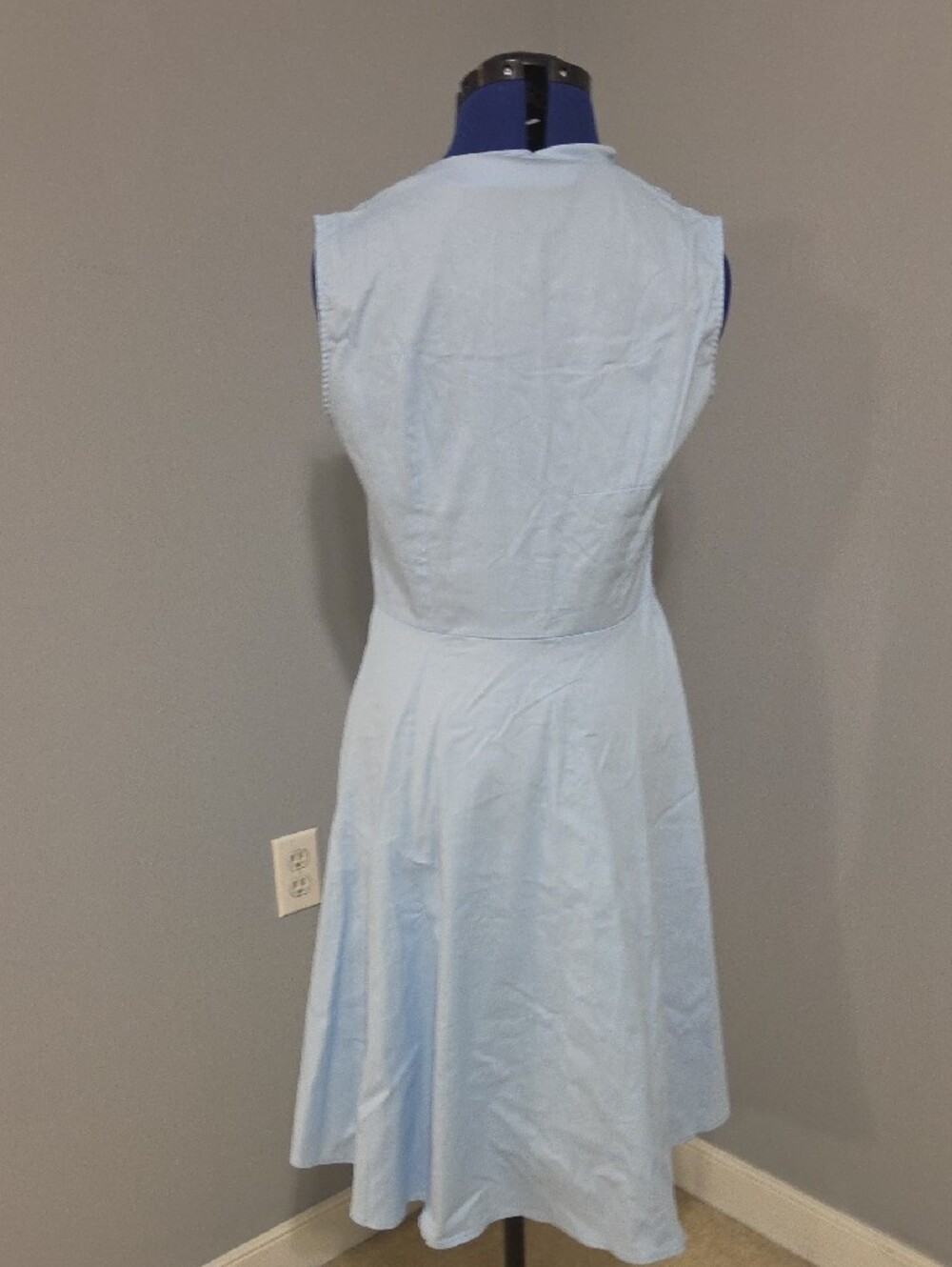 Light Blue Sleeveless Midi Dress with Black Polka Dot Insets - Picture 4 of 6